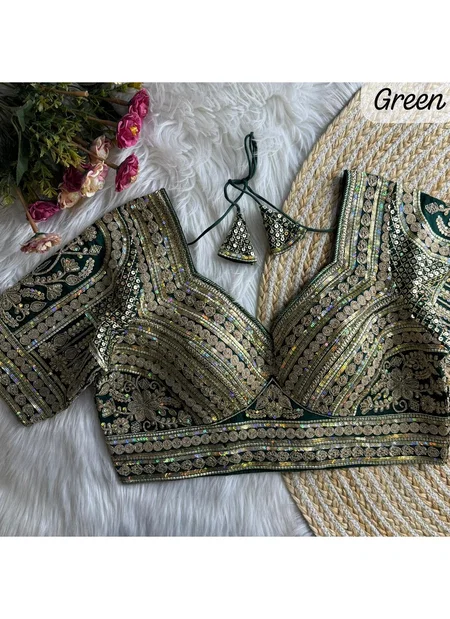Heavy Pure Soft Roman Silk With Sequence Work Blouses Wholesale In India